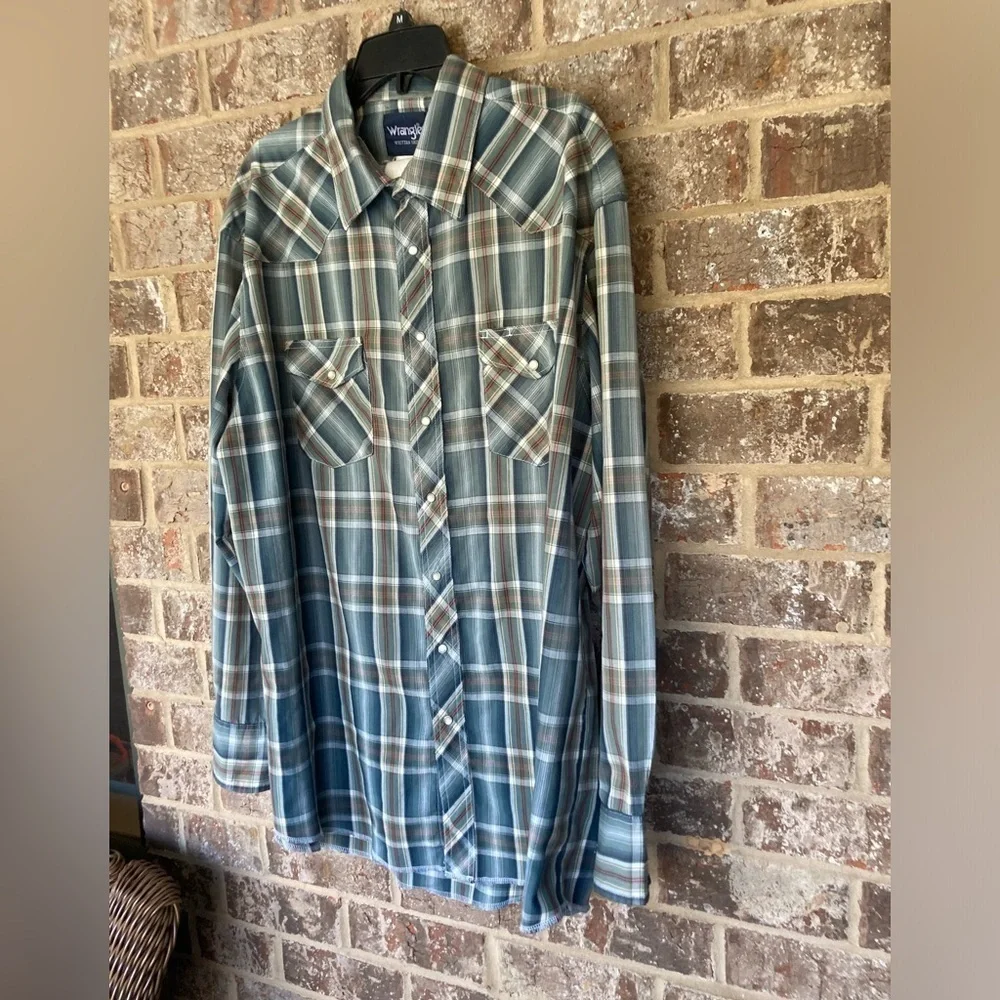 Wrangler Pearl Snap Vintage Western Shirt Long Sleeve Men’s Size 18 Plaid